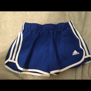 ADIDAS blue athletic shorts with three stripes